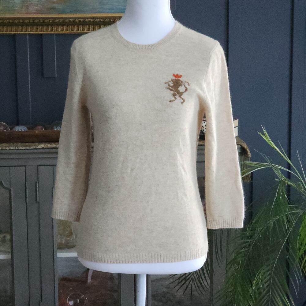 Y2K J.Crew Merino Angora Cashmere Lion Emblem Sweater Sz XS